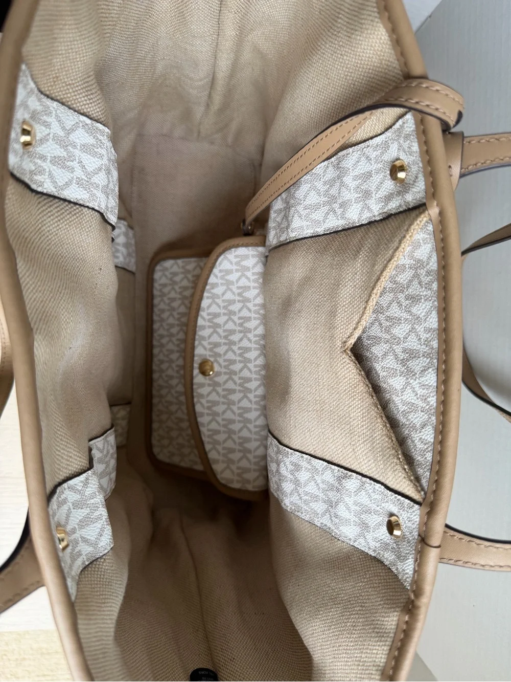 Michael Kors Eva Large Monogram Shopper Tote Vanilla Multi